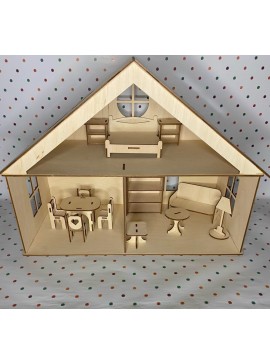 Intra απο ξύλο plywood 3mm-4mm πάχος - κουκλόσπιτο με έπιπλα Δίασταση 30x30 cm Intraeaxys-078yqdjo