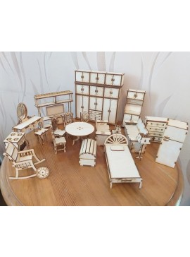 Intra απο ξύλο plywood 3mm-4mm πάχος - Σετ Έπιπλα Κουκλόσπιτο Μινιατούρα Δίασταση 30x30 cm Intraeaxys-m1d68437