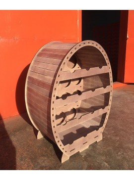 Intra απο ξύλο plywood 3mm-4mm πάχος - Ξύλινη σχάρα κρασιού για 14 μπουκάλια Σχέδιο βαρελιού κρασιού Δίασταση 30x30 cm Intraeaxys-eoxl43xo