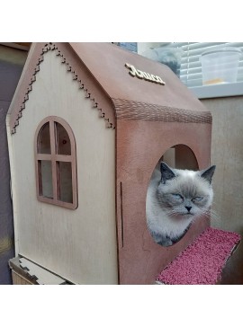 Intra απο ξύλο plywood 3mm-4mm πάχος - Ξύλινο Έπιπλο Γάτας Σπίτι Γάτας Δώρο Cat Lover Δίασταση 40x50 cm Intraeaxys-r1z2pzw1