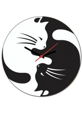 Intra απο ξύλο plywood 3mm-4mm πάχος - Ρολόι τοίχου Yin Yang Cats Δίασταση 30x30 cm Intraeaxys-6o3yxm37