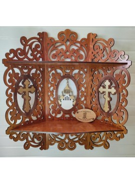 Intra απο ξύλο plywood 3mm-4mm πάχος - Ξύλινο ράφι για εικονίδια Χριστιανικό σπίτι βωμού σκαλιστό ράφι Δίασταση 40x50 cm Intraeaxys-m1d6r6e7