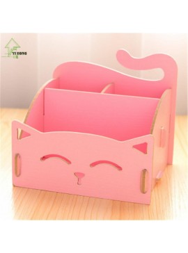 Intra απο ξύλο plywood 3mm-4mm πάχος - Cute Cat Desktop Storage Box Organizer Μαρκαδόρος Δίασταση 30x30 cm Intraeaxys-lopqlmx7