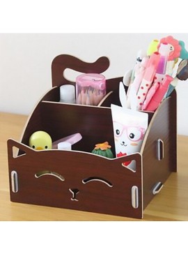 Intra απο ξύλο plywood 3mm-4mm πάχος - Οργάνωση καλλυντικών επιτραπέζιου γραφείου χαριτωμένο ξύλινο κουτί αποθήκευσης γάτα Δίασταση 30x30 cm Intraeaxys-67wl4v31