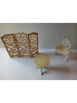 Intra απο ξύλο plywood 3mm-4mm πάχος - Ξύλινο Διαχωριστικό Δωματίου Πτυσσόμενη Οθόνη με Έπιπλα Τραπεζάκι Σαλονιού Τραπέζι καθρέφτη Δίασταση 30x30 cm Intraeaxys-p7ymdp27