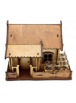 Intra απο ξύλο plywood 3mm-4mm πάχος - Σχάρα κρασιού House Shape Wood Wine Rack 6 Γυάλινη θήκη Δίασταση 40x50 cm Intraeaxys-qomm3zro