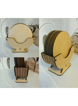 Intra απο ξύλο plywood 3mm-4mm πάχος - Σετ σουβέρ για ποτά με θήκη Δίασταση 30x30 cm Intraeaxys-078yprjo