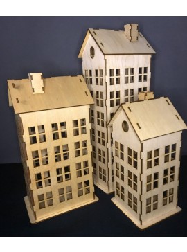 Intra απο ξύλο plywood 3mm-4mm πάχος - Ρετρό οικοδόμηση πόλης ή πόλης εκλεκτής ποιότητας σπίτι Δίασταση 40x50 cm Intraeaxys-r1z2w3l1