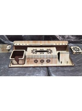 Intra απο ξύλο plywood 3mm-4mm πάχος - Creative Desk Organizer με θήκη για μαρκαδόρο Tissue Box Δίασταση 30x30 cm Intraeaxys-r7vmyw27