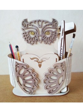 Intra απο ξύλο plywood 3mm-4mm πάχος - Διακοσμητική Μολυβοθήκη κουκουβάγιας Δίασταση 30x30 cm Intraeaxys-zo9y45r7