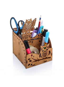 Intra απο ξύλο plywood 3mm-4mm πάχος - Owl Wooden Desktop Organizer Βάση αποθήκευσης αναλωσίμων γραφείου Δίασταση 30x30 cm Intraeaxys-67wlnr21