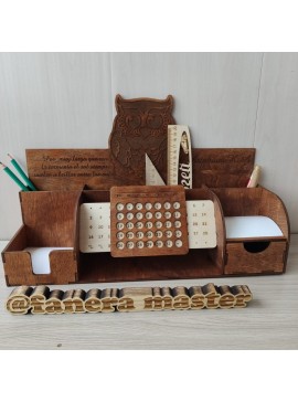 Intra απο ξύλο plywood 3mm-4mm πάχος - Owl Desk Organizer με μολυβοθήκη σημειώσεων ημερολογίου Δίασταση 30x30 cm Intraeaxys-51rrv6d1