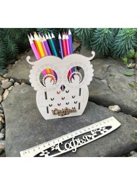 Intra απο ξύλο plywood 3mm-4mm πάχος - Owl Desk Organizer Μολυβοθήκη Δίασταση 30x30 cm Intraeaxys-poke39oj