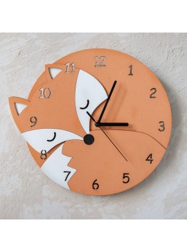 Intra απο ξύλο plywood 3mm-4mm πάχος - Ρολόι τοίχου Fox με αριθμούς Διακόσμηση τοίχου παιδικού δωματίου Παιδικό ρολόι Δίασταση 30x30 cm Intraeaxys-eoxldexo