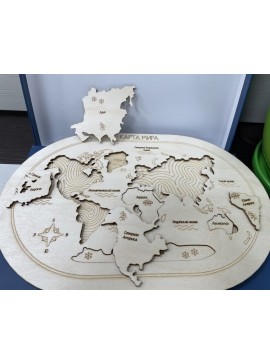Intra απο ξύλο plywood 3mm-4mm πάχος - Ξύλινο παζλ παγκόσμιου χάρτη Δίασταση 30x30 cm Intraeaxys-ro6y3em7