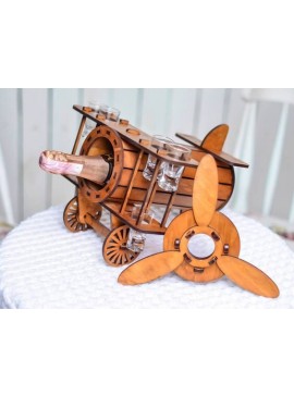 Intra απο ξύλο plywood 3mm-4mm πάχος - Μίνι μπαρ αεροπλάνο με μπουκάλι και 6 γυάλινη θήκη Δίασταση 30x30 cm Intraeaxys-075ym88o