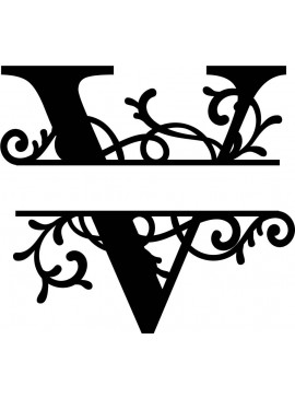 Intra απο ξύλο plywood 3mm-4mm πάχος - Flourished Split Monogram V Letter Δίασταση 30x30 cm Intraeaxys-joedrnn1