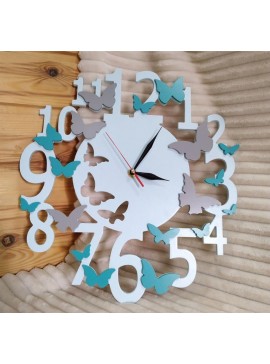 Intra απο ξύλο plywood 3mm-4mm πάχος - Διακοσμητικό ρολόι τοίχου με πεταλούδες Δίασταση 30x30 cm Intraeaxys-lopqlqz7