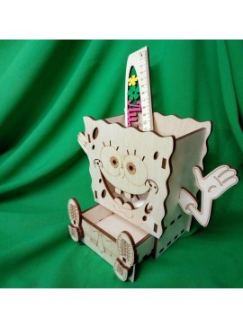 Intra απο ξύλο plywood 3mm-4mm πάχος - Μπομπ Σφουγγαράκης Μολυβοθήκη Organizer γραφείου Δίασταση 30x30 cm Intraeaxys-r7vmpv57