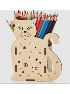 Intra απο ξύλο plywood 3mm-4mm πάχος - Παζλ τρισδιάστατο μολυβοθήκη γάτας Δίασταση 30x30 cm Intraeaxys-eo4xk81j