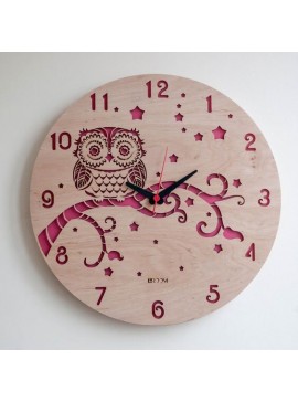 Intra απο ξύλο plywood 3mm-4mm πάχος - Μοντέρνο ρολόι τοίχου OWL Δίασταση 30x30 cm Intraeaxys-m1dxyl7k