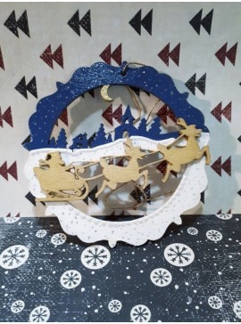 Intra απο ξύλο plywood 3mm-4mm πάχος - Χριστουγεννιάτικη διακόσμηση τοίχου Santa Sleigh and Reindeer Δίασταση 30x30 cm Intraeaxys-6o3yje37