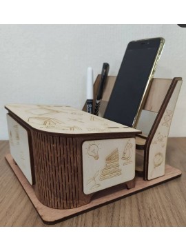 Intra απο ξύλο plywood 3mm-4mm πάχος - Organizer γραφείου με θήκη τηλεφώνου Δίασταση 30x30 cm Intraeaxys-m1d6zdl7