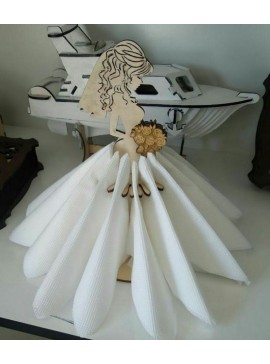 Intra απο ξύλο plywood 3mm-4mm πάχος - Όμορφη νύφη με όρθια θήκη χαρτοπετσέτας για μπουκέτο Δίασταση 30x30 cm Intraeaxys-pok3ln37