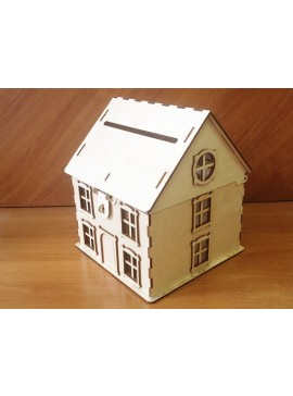 Intra απο ξύλο plywood 3mm-4mm πάχος - Κουμπαράς σε σχήμα Ξύλινου Σπίτι Δίασταση 40x50 cm Intraeaxys-91jd2ng1