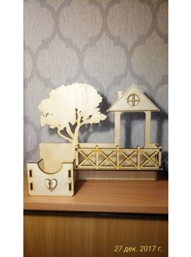 Intra απο ξύλο plywood 3mm-4mm πάχος - Ξύλινη θήκη για ράφι τοίχου με φράχτη και δέντρο Δίασταση 30x30 cm Intraeaxys-m1d6rde7