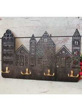 Intra απο ξύλο plywood 3mm-4mm πάχος - Ξύλινη κλειδοθήκη σε σχήμα σπιτιού Δίασταση 30x30 cm Intraeaxys-voq2906o