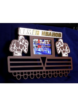 Intra απο ξύλο plywood 3mm-4mm πάχος - Εξατομικευμένη θήκη για μετάλλιο πυγμαχίας με κορνίζα Δίασταση 30x30 cm Intraeaxys-joed0m51