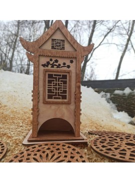 Intra απο ξύλο plywood 3mm-4mm πάχος - Κινεζικό παραδοσιακό σπίτι σε σχήμα τσαγιού Δίασταση 40x50 cm Intraeaxys-joed8961