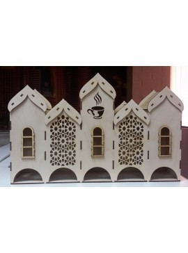 Intra απο ξύλο plywood 3mm-4mm πάχος - Θήκη για φακελάκια τσαγιού από κόντρα πλακέ με 5 θήκες Δίασταση 30x30 cm Intraeaxys-lopql857