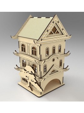 Intra απο ξύλο plywood 3mm-4mm πάχος - Pagoda Tea House Dispenser για φακελάκια τσαγιού Δίασταση 40x50 cm Intraeaxys-r7vm8r27