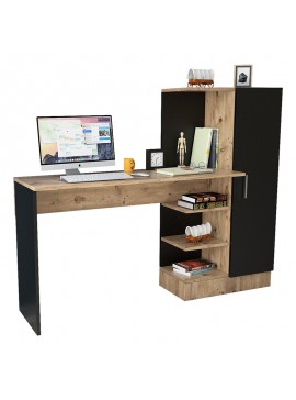 Γραφείο-ραφιέρα Kary pakoworld μαύρο-oak 152,5x40x120εκ 176-000019