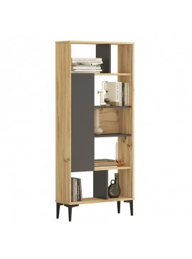 Βιβλιοθήκη Neville pakoworld φυσικό-ανθρακί 72x25x163.3εκ 176-000074