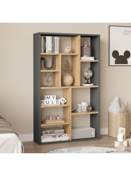 Intrahome Βιβλιοθήκη Boteca 10θέσεων Intrahome σε φυσική-ανθρακί απόχρωση 75x22x123.6εκ | SKU: INTRAPA-287111312