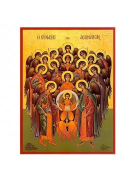 Εικόνα Ορθοδοξίας με περίγραμμα χρυσό σε ξύλο Φλαμουρίας  με  βάση Εικόνα Σύναξη  Αρχαγγέλων, Ασωμάτων Χειροποίητη Ελληνορθόδοξη , Κρεμαστή πλάκα βυζαντινής τέχνης, χριστιανική τέχνη Διάσταση 40x30 cm (15,8 x 11,8 ίντσες) INTRAEK-294670409