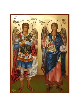 Εικόνα Ορθοδοξίας με περίγραμμα χρυσό σε ξύλο Φλαμουρίας  με  βάση Εικόνα Σύναξη Αρχαγγέλων Μιχαήλ και Γαβριήλ Χειροποίητη Ελληνορθόδοξη , Κρεμαστή πλάκα βυζαντινής τέχνης, χριστιανική τέχνη Διάσταση 40x30 cm (15,8 x 11,8 ίντσες) INTRAEK-294670403
