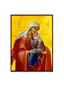 Εικόνα Ορθοδοξίας με περίγραμμα χρυσό σε ξύλο Φλαμουρίας  με  βάση Εικόνα Αγία Άννα με Παναγία Χειροποίητη Ελληνορθόδοξη , Κρεμαστή πλάκα βυζαντινής τέχνης, χριστιανική τέχνη Διάσταση 45x35 cm (17,7 x 13,8 ίντσες) INTRAEK-6294671362
