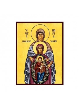 Εικόνα Ορθοδοξίας με περίγραμμα χρυσό σε ξύλο Φλαμουρίας  με  βάση Εικόνα Αγία Προμήτωρ Παναγία, Αγία Άννα, Παναγία και Χριστός Χειροποίητη Ελληνορθόδοξη , Κρεμαστή πλάκα βυζαντινής τέχνης, χριστιανική τέχνη Διάσταση 45x35 cm (17,7 x 13,8 ίντσες) INTRAEK-