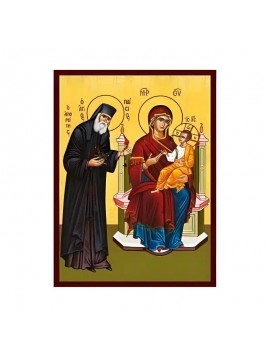 Εικόνα Ορθοδοξίας με περίγραμμα χρυσό σε ξύλο Φλαμουρίας  με  βάση Εικόνα Άγιος Παΐσιος και Παναγία Χειροποίητη Ελληνορθόδοξη , Κρεμαστή πλάκα βυζαντινής τέχνης, χριστιανική τέχνη Διάσταση 45x35 cm (17,7 x 13,8 ίντσες) INTRAEK-6294671355