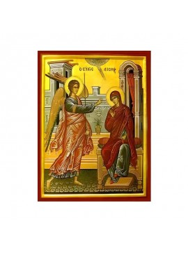 Εικόνα Ορθοδοξίας με περίγραμμα χρυσό σε ξύλο Φλαμουρίας  με  βάση Εικόνα Ευαγγελισμός της Θεοτόκου Χειροποίητη Ελληνορθόδοξη , Κρεμαστή πλάκα βυζαντινής τέχνης, χριστιανική τέχνη Διάσταση 45x35 cm (17,7 x 13,8 ίντσες) INTRAEK-6294671346