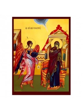 Εικόνα Ορθοδοξίας με περίγραμμα χρυσό σε ξύλο Φλαμουρίας  με  βάση Εικόνα Ευαγγελισμός της Θεοτόκου Χειροποίητη Ελληνορθόδοξη , Κρεμαστή πλάκα βυζαντινής τέχνης, χριστιανική τέχνη Διάσταση 45x35 cm (17,7 x 13,8 ίντσες) INTRAEK-6294671345