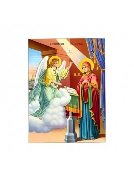 Εικόνα Ορθοδοξίας με περίγραμμα χρυσό σε ξύλο Φλαμουρίας  με  βάση Εικόνα Ευαγγελισμός της Θεοτόκου Χειροποίητη Ελληνορθόδοξη , Κρεμαστή πλάκα βυζαντινής τέχνης, χριστιανική τέχνη Διάσταση 45x35 cm (17,7 x 13,8 ίντσες) INTRAEK-6294670988