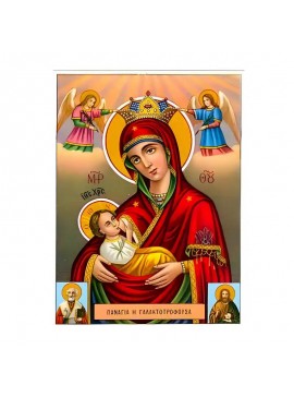 Εικόνα Ορθοδοξίας με περίγραμμα χρυσό σε ξύλο Φλαμουρίας  με  βάση Εικόνα Παναγία Γαλακτοτροφούσα Χειροποίητη Ελληνορθόδοξη , Κρεμαστή πλάκα βυζαντινής τέχνης, χριστιανική τέχνη Διάσταση 45x35 cm (17,7 x 13,8 ίντσες) INTRAEK-6294671324