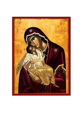 Εικόνα Ορθοδοξίας με περίγραμμα χρυσό σε ξύλο Φλαμουρίας  με  βάση Εικόνα Παναγία Γλυκοφιλούσα Χειροποίητη Ελληνορθόδοξη , Κρεμαστή πλάκα βυζαντινής τέχνης, χριστιανική τέχνη Διάσταση 45x35 cm (17,7 x 13,8 ίντσες) INTRAEK-6294671314