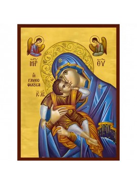 Εικόνα Ορθοδοξίας με περίγραμμα χρυσό σε ξύλο Φλαμουρίας  με  βάση Εικόνα Παναγία Γλυκοφιλούσα Χειροποίητη Ελληνορθόδοξη , Κρεμαστή πλάκα βυζαντινής τέχνης, χριστιανική τέχνη Διάσταση 45x35 cm (17,7 x 13,8 ίντσες) INTRAEK-6294671310