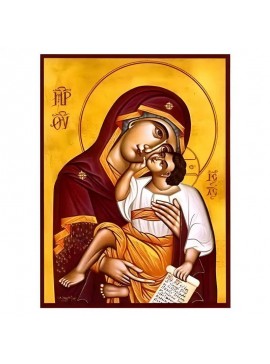Εικόνα Ορθοδοξίας με περίγραμμα χρυσό σε ξύλο Φλαμουρίας  με  βάση Εικόνα Παναγία Γλυκοφιλούσα Χειροποίητη Ελληνορθόδοξη , Κρεμαστή πλάκα βυζαντινής τέχνης, χριστιανική τέχνη Διάσταση 45x35 cm (17,7 x 13,8 ίντσες) INTRAEK-6294671308